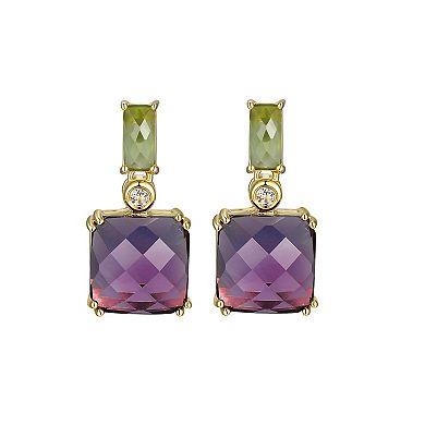 18k Gold Over Sterling Silver Amethyst and Peridot Drop Earrings