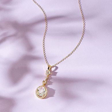 18k Gold Over Sterling Silver Green Amethyst & Lab-Created White Sapphire Drop Pendant Necklace