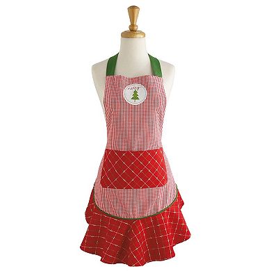 26" x 28.5" Red and Green Merry Christmas Ruffle Apron