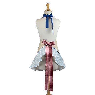 28.5” Brown and Blue Indoor Ruffle Apron Red Rooster with Pocket