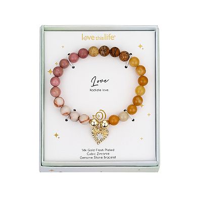 Love This Life® 14K Gold Tone Heart and Star Charm and Multicolor Stone Stretch Bracelet