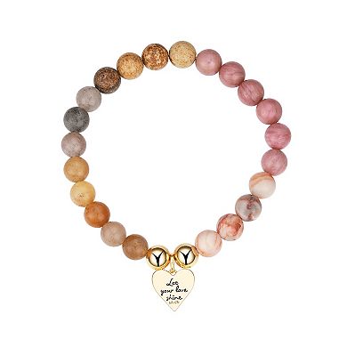 Love This Life® 14K Gold Tone Heart and Star Charm and Multicolor Stone Stretch Bracelet