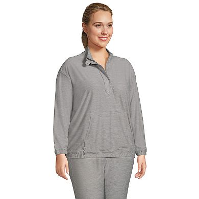 Plus Size Lands' End Long Sleeve Performance Zip Front Popover Top