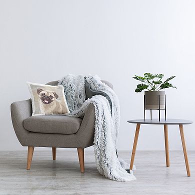 Stupell Home Decor Happy Pug Dog Beige Grey Patchwork Pattern 18" x 18" Decorative Throw Pillow