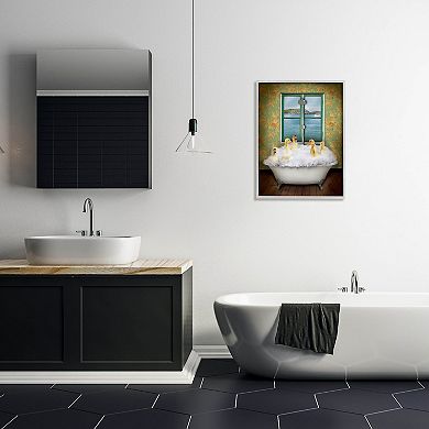 Stupell Home Decor Ducks Bathing Tub White Framed Wall Art