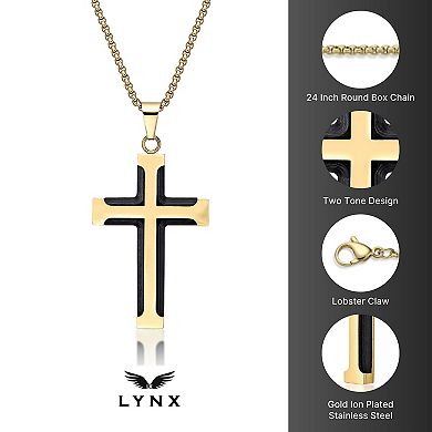 Men's LYNX Two-Tone Ion-Plated Stainless Steel Cross Pendant Necklace