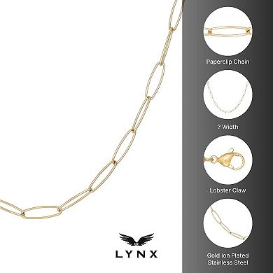 Men's LYNX Gold-Tone Ion-Plated Stainless Steel Paperclip Chain Necklace