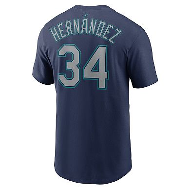 Men's Nike Felix Hernandez Navy Seattle Mariners Hall of Fame Name & Number Sleeve Patch T-Shirt