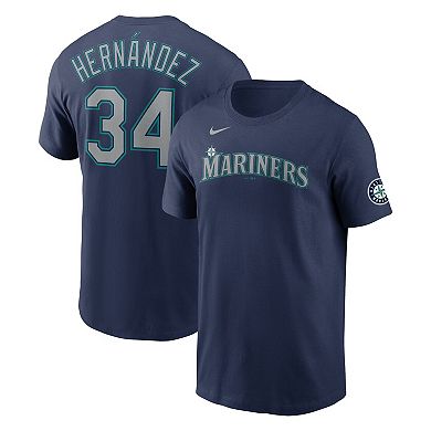 Men's Nike Felix Hernandez Navy Seattle Mariners Hall of Fame Name & Number Sleeve Patch T-Shirt