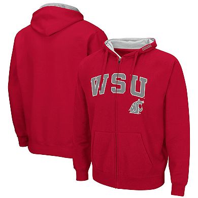 Men's Colosseum  Crimson Washington State Cougars Arch & Logo 3.0 Full-Zip Hoodie