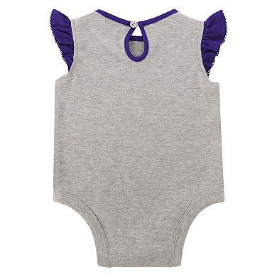 Girls Infant Heather Gray/Purple Minnesota Vikings All Dolled Up Three-Piece Bodysuit, Skirt & Booties Set