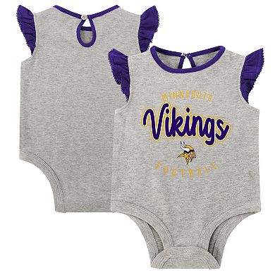 Girls Infant Heather Gray/Purple Minnesota Vikings All Dolled Up Three-Piece Bodysuit, Skirt & Booties Set