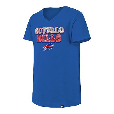 Girls Youth New Era Royal Buffalo Bills Reverse Sequin V-Neck T-Shirt
