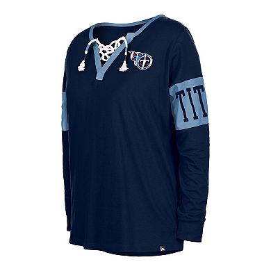 Women's New Era Navy Tennessee Titans Lace-Up Notch Neck Long Sleeve T-Shirt