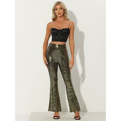 Sequin Pants For Women's Sparkle Stretch Shiny Glitter Flare Pants Bell Bottoms