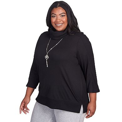 Plus Size Alfred Dunner Solid Cowl Neck Top With Necklace