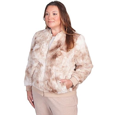 Plus Size Alfred Dunner Zip Up Space Dye Faux Fur Jacket