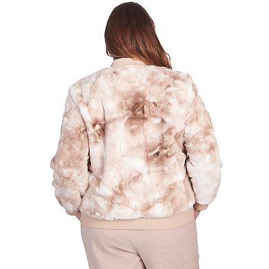 Plus Size Alfred Dunner Zip Up Space Dye Faux Fur Jacket