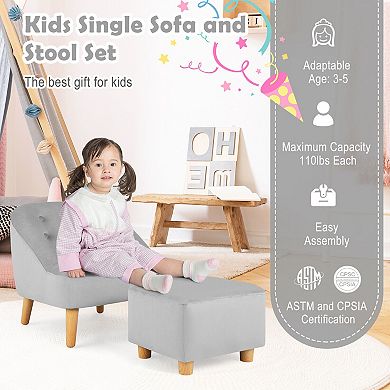 Soft Velvet Upholstered Kids Sofa Chair with Ottoman