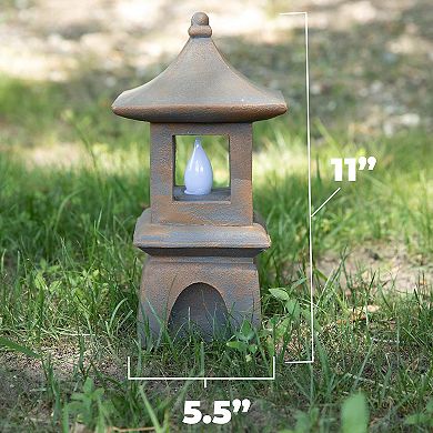 Solar Powered Japanese Garden Decor, Zen Garden Lantern, Flickering Led Light