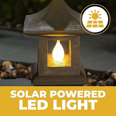 Solar Powered Japanese Garden Decor, Zen Garden Lantern, Flickering Led Light