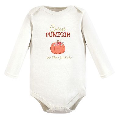 Hudson Baby Infant Girl Cotton Long-Sleeve Bodysuits, Cutest Pumpkin 3-Pack
