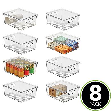 mDesign Large Plastic Stackable Kitchen Storage Box, Handles, Lid, 8 Pack