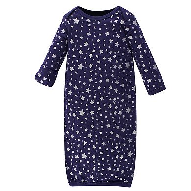 Infant Cotton Long-Sleeve Gowns 3pk, Navy Stars & Moon