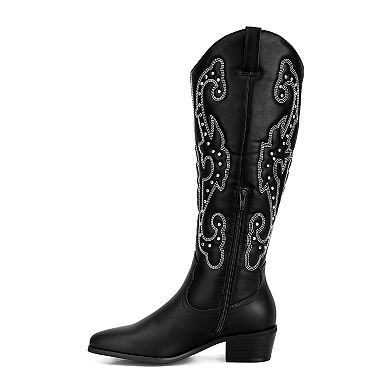 London Rag Reyes Women's Patchwork Studded Cowboy Boots