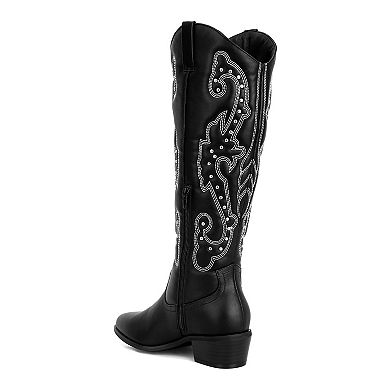 London Rag Reyes Women's Patchwork Studded Cowboy Boots