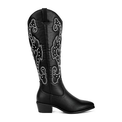 London Rag Reyes Women's Patchwork Studded Cowboy Boots