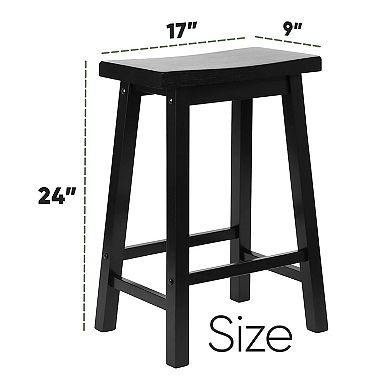 Pj Wood Classic Saddle Seat 24 Inch Kitchen Bar Counter Stool, Black (4 Pack)