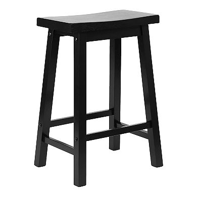 Pj Wood Classic Saddle Seat 24 Inch Kitchen Bar Counter Stool, Black (4 Pack)