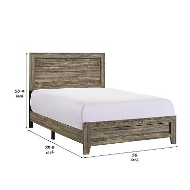 Full Size Wooden Bed with Panel Design Headboard, Rustic Brown