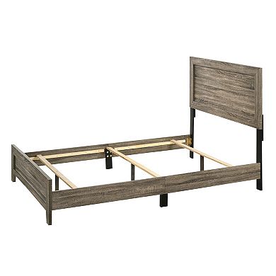 Full Size Wooden Bed with Panel Design Headboard, Rustic Brown