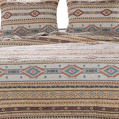 Full Size 3 Piece Polyester Quilt Set with Kilim Pattern, Multicolor