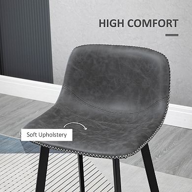 HOMCOM 27.25" Counter Height Bar Stools Set of 2, Industrial Kitchen Stools, Upholstered Armless Bar Chairs with Back, Steel Legs, Grey
