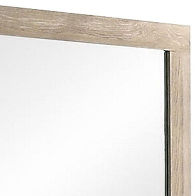 Transitional Style Grained Wood Encased Square Mirror, Cream