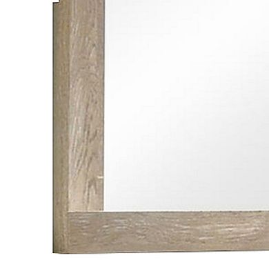 Transitional Style Grained Wood Encased Square Mirror, Cream
