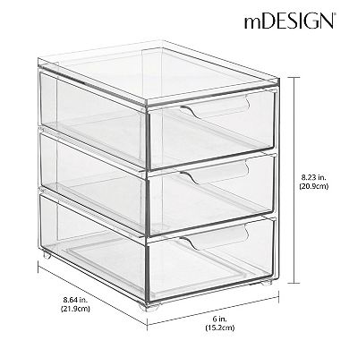 mDesign Plastic 3 Drawer Stackable Organizer for Bathroom Storage, 4 Pack