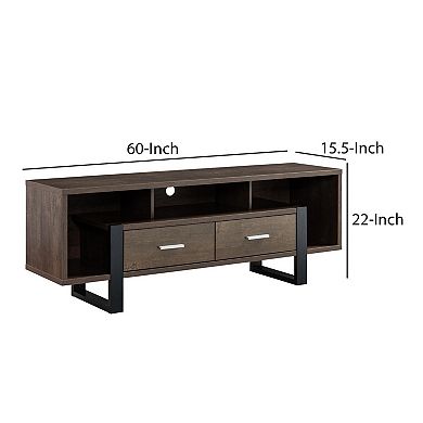 Zale 60 Inch Wood TV Media Entertainment Console, Sled Base, Brown