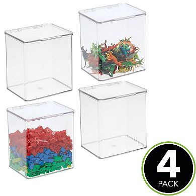 mDesign Plastic Playroom/Gaming Storage Organizer Box, Hinge Lid, 5.62" x 6.65" x 7" - 4 Pack