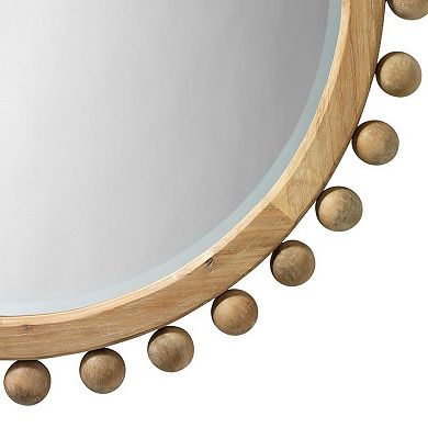 Mirror with Spherical Beads Accent and Wooden Frame, Brown