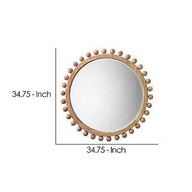 Mirror with Spherical Beads Accent and Wooden Frame, Brown