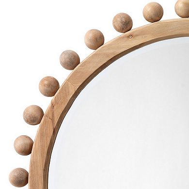 Mirror with Spherical Beads Accent and Wooden Frame, Brown