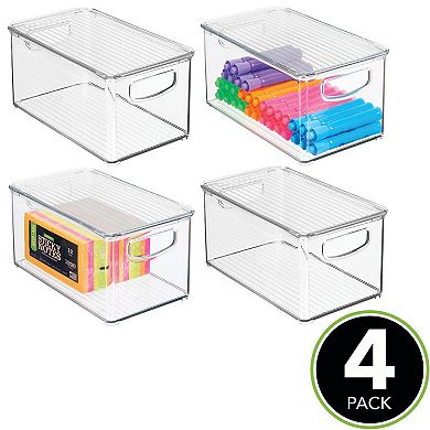 mDesign Plastic Deep Kitchen Storage Bin Box, Lid and Handles, 4 Pack