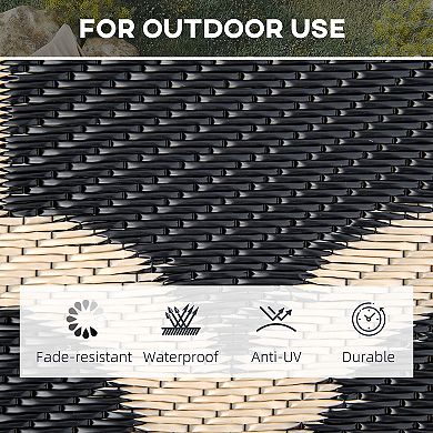 9' X 12' Reversible Outdoor Rug, Plastic Straw Mat For Rv, Camper, Picnic, Black