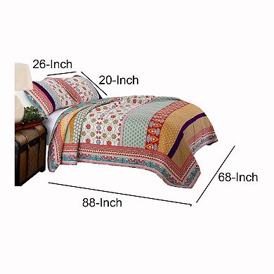 Geometric and Floral Print Twin Size Quilt Set with 1 Sham, Multicolor