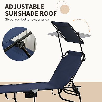 Outsunny Folding Chaise Lounge Pool Chairs, Outdoor Sun Tanning Chairs with Pillow, Reclining Back, Dark Blue