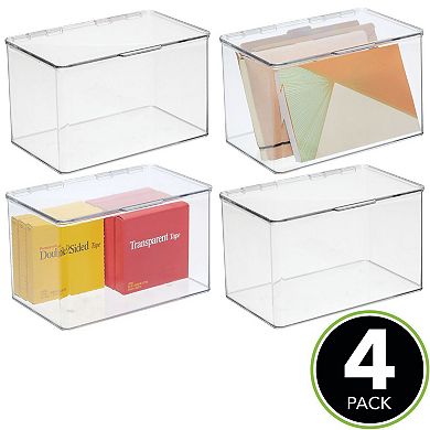 mDesign Plastic 7.25" x 10.75" x 6.5" Home Office Storage Organizer Box with Hinged Lid, 4 Pack